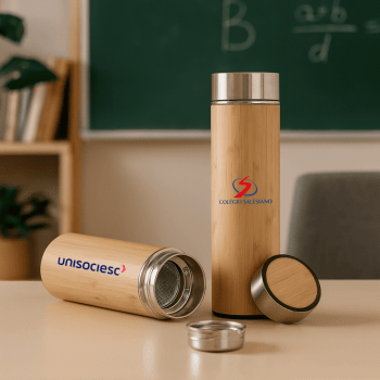 Brinde Presente Dia dos Professores Personalizado Squeeze Garrafa Térmica Bambu Personalizada 500 ml M18642