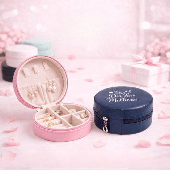 Brinde Dia Das Mulheres Personalizado Porta Joias Redondo Couro Sintético Aveludado MX06017-MULHER Brindes Personalizados