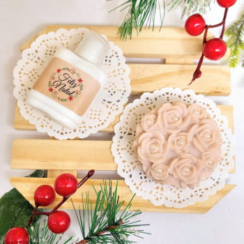 Lembrancinha de Natal Creme Hidratante e Sabonete Rosa Provence