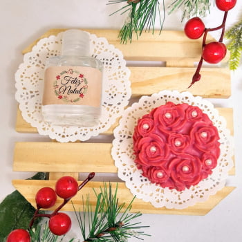 Lembrancinha de Natal Kit Álcool em Gel e Sabonete Rosa Provence