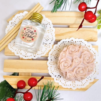 Lembrancinha de Natal Kit Aromatizador e Sabonete Rosa Provence