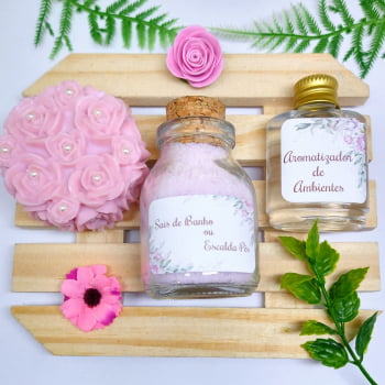 Lembrancinha dia das Mães Kit Sais de Banho, Rosa Provence e Aromatizador