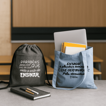 Sacola Sacochila Personalizada Algodão e Poliéster Reciclado Sustentável MSP92928-PROF
