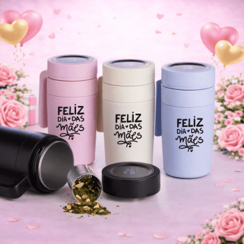 Brinde Dia Das Mães  Personalizado Caneca Térmica Inox 500 ml com Termômetro Digital X18641-MAE Brindes Personalizados
