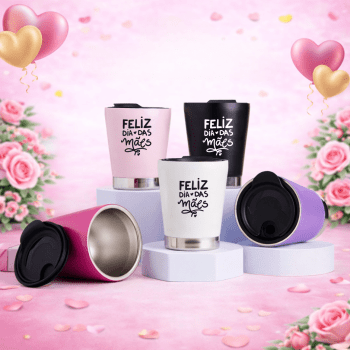 Brinde Dia Das Mães Personalizado Copo Térmico em Aço Inox 300 ml com Tampa X18722-MAE Brindes Personalizados