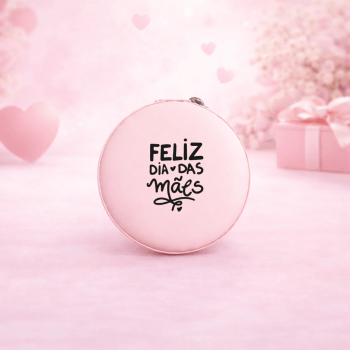 Brinde Dia Das Mães Personalizado Porta Joias Redondo Couro Sintético Aveludado X06017-MAE Brinde Personalizado