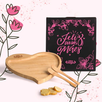 Dia das Mães Personalizado Petisqueira Bambu Formato de Coração SMPD-04X13-MAE Brinde Personalizado