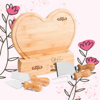 Kit Dia das Mães Personalizado Queijo 6 Peças Bambu / Madeira / Inox SMPD-42143-MAE Brinde Personalizado