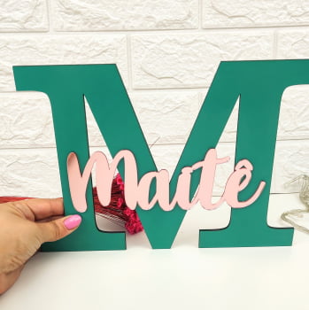 Porta Maternidade Decoração Letra MDF Colorida e Nome em Acrílico Espelhado