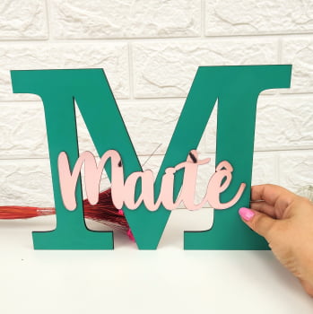 Porta Maternidade Decoração Letra MDF Colorida e Nome em Acrílico Espelhado