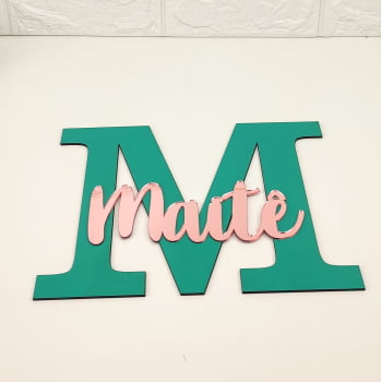Porta Maternidade Decoração Letra MDF Colorida e Nome em Acrílico Espelhado