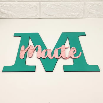 Porta Maternidade Decoração Letra MDF Colorida e Nome em Acrílico Espelhado