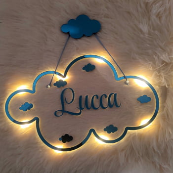 Porta Maternidade Nuvem Chuva de Amor Acrílico com LED e Pendurador