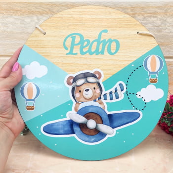 Porta Maternidade Redondo MDF com Pendurador e nome Personalizado