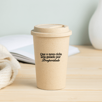 Brinde Natal Final de Ano Personalizada Copo em Fibra de Bambu com Tampa Sustentável 450 ml para Viagem SP94636