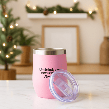 Brinde Natal Final de Ano Personalizada Copo Térmico em Aço Inox 320 ml com Tampa X14726B