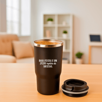 Brinde Natal Final de Ano Personalizada Copo Térmico em Aço Inox 470 ml com Tampa SP94772