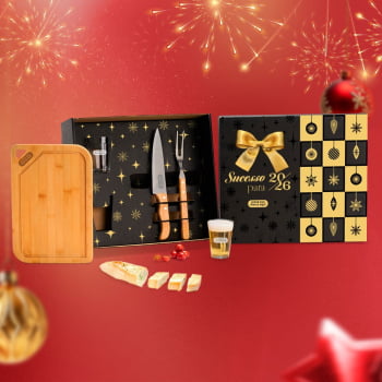 Brinde Natal Final de Ano Personalizado Kit Churrasco Bambu e Vidro SMKT-90481