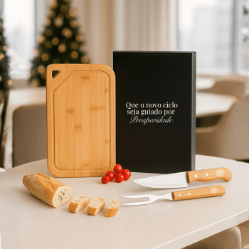 Brinde Natal Final de Ano Personalizado Kit Churrasco Bambu / Inox e Madeira 3 Peças SMMX-70066