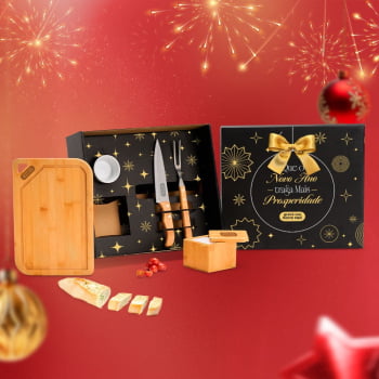 Brinde Natal Final de Ano Personalizado Kit Churrasco Bambu / Madeira e Inox 5 Peças SMKT-90482