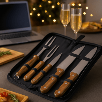 Brinde Natal Final de Ano Personalizado Kit Churrasco Estojo de Nylon 5 Peças X08016