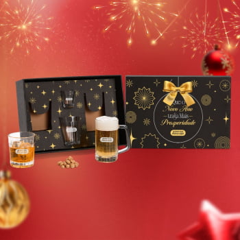 Brinde Natal Final de Ano Personalizado Kit Copos Vidro 4 Peças SMKT-90429