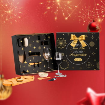 Brinde Natal Final de Ano Personalizado Kit Petisco Bambu e Vidro 9 Peças SMKT-90474