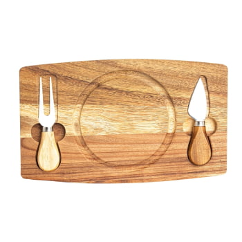 Brinde Natal Final de Ano Personalizado Kit Queijo Madeira 3 Peças X18628