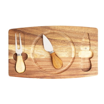 Brinde Natal Final de Ano Personalizado Kit Queijo Madeira 3 Peças X18628