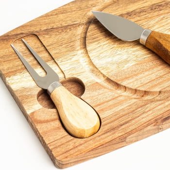 Brinde Natal Final de Ano Personalizado Kit Queijo Madeira 3 Peças X18628