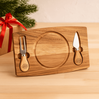 Brinde Natal Final de Ano Personalizado Kit Queijo Madeira 3 Peças X18628