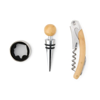 Brinde Natal Final de Ano Personalizado Kit Vinho Bambu 3 Peças X08169