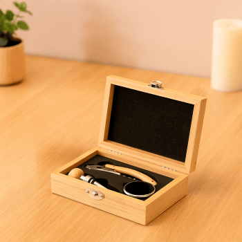 Brinde Natal Final de Ano Personalizado Kit Vinho Bambu 3 Peças X08169