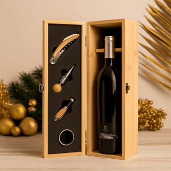 Brinde Natal Final de Ano Personalizado Kit Vinho Personalizado Cortiça 4 Peças ASIKV0150