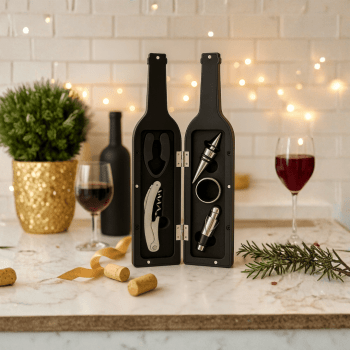 Brinde Natal Final de Ano Personalizado Kit Vinho Saca Rolha Bico Condutor Wine Collar Cortador de Lacre 5 Peças X11870