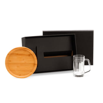 Kit Cerveja e Petisco Personalizado Bambu e Vidro 2 Peças SMKT-90435 Brindes Personalizados Kit Cerveja e Petisco Personalizado Bambu e Vidro 2 Peças SMKT-90435 Brindes Personalizados