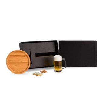 Kit Cerveja e Petisco Personalizado Bambu e Vidro 2 Peças SMKT-90435 Brindes Personalizados