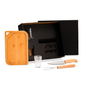 Kit Churrasco Personalizado Bambu e Vidro SMKT-90481 Brinde Personalizado