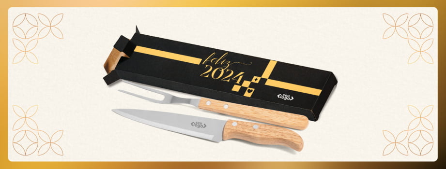 Kit Garfo e Faca em Madeira 2 Peças SMKF-90406 Brinde Personalizado