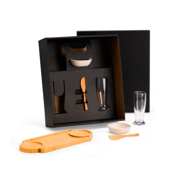 Kit Petisco Personalizado Bambu e Vidro 7 Peças SMKT-90473 Brinde Personalizado