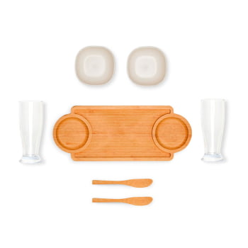 Kit Petisco Personalizado Bambu e Vidro 7 Peças SMKT-90473 Brinde Personalizado