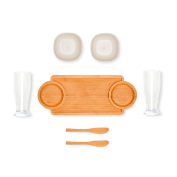 Kit Petisco Personalizado Bambu e Vidro 7 Peças SMKT-90475 Brinde Personalizado