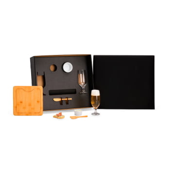 Kit Queijo Personalizado Bambu e Vidro 7 Peças SMKT-90479 Brindes Personalizados
