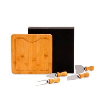 Kit Queijo Personalizado Bambu Madeira e Inox SMPD-80043 Brindes Personalizados