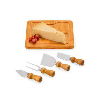 Kit Queijo Personalizado Bambu Madeira e Inox SMPD-80043 Brindes Personalizados