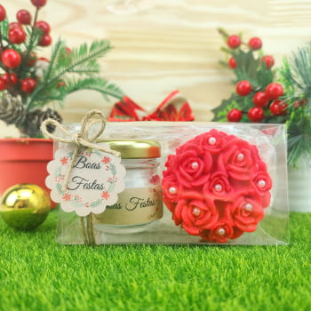 Lembrancinha de Natal Kit Vela Aromática 40g e Sabonete Rosa Provence 2023