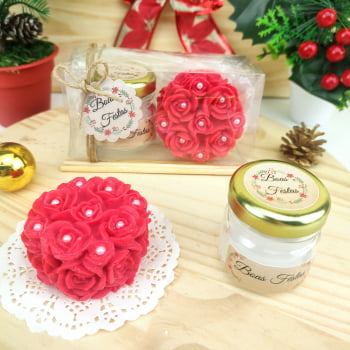 Lembrancinha de Natal Kit Vela Aromática 40g e Sabonete Rosa Provence 2023
